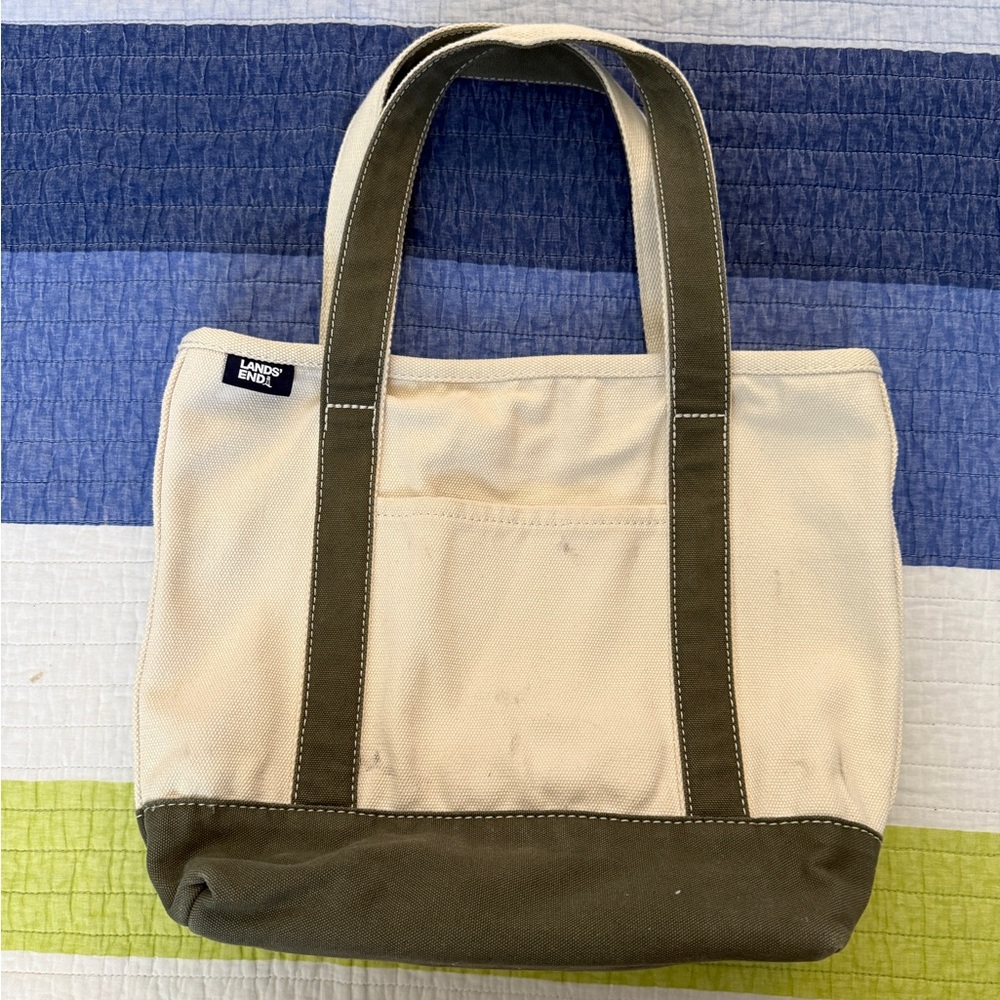 Lands End - Medium Natural 5 Pocket Open Top Canvas Tote Bag